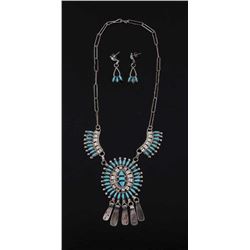 Zuni Petite Point Turquoise Necklace and Earrings