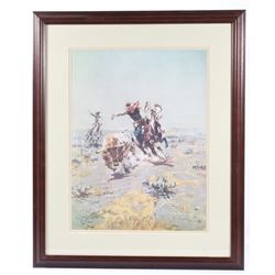 Charlie Russell Cowboy Roping A Steer Framed Print