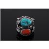 Image 1 : Navajo Native American Turquoise & Coral Ring