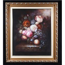 Signed Original Floral Oil On Canvas Painting