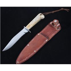 Antler Handled Buck Knife with Leather Sheath