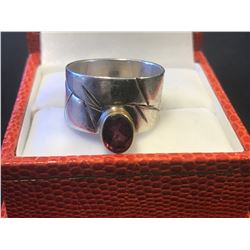 STAMPED .925 STERLING RED STONE RING (AUTHENTICITY UNKNOWN - RCMP RECOVERED