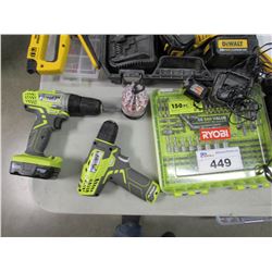 RYOBI CORDLESS DRILL, RYOBI IMPACT GUN, RYOBI DRIVING KIT