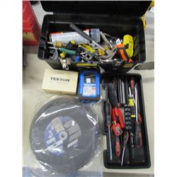 STANLEY TOOL BOX & CONTENTS (SMALL HAND TOOLS, CUTTING WHEELS, TEKTON LETTER AND NUMBER SET, ETC