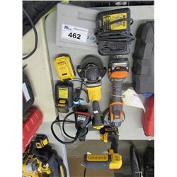 DEWALT ADJUSTABLE WORKLIGHT, DEWALT GRINDER, RIDGID GRINDER, DEWALT BATTERIES & CHARGER