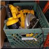 Image 1 : GREEN CRATE OF DEWALT CORDLESS CIRCULAR SAW, SAWZALL, DRILLS, 3 BATTERIES, AND CHARGER