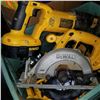 Image 2 : GREEN CRATE OF DEWALT CORDLESS CIRCULAR SAW, SAWZALL, DRILLS, 3 BATTERIES, AND CHARGER