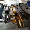 Image 1 : GREY FLOOR JACK AND YELLOW FLOOR JACK W/ 2 LAWN MOWER WHEELS
