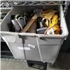 Image 1 : TOTE OF EXTENSION CORD, CARPET TOOL, AND TOOLS