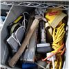 Image 2 : TOTE OF EXTENSION CORD, CARPET TOOL, AND TOOLS