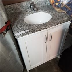 WHITE BATHROOM VANITY W/ COUNTER TOP AND FAUCET