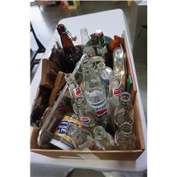 BOX OF ESTATE COLLECTIBLES W/ VINTAGE POP BOTTLES