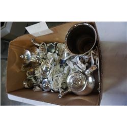 LOT OF SILVER PLATE TEA POTS, AND CREAM AND SUGAR