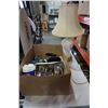 Image 1 : BOX OF RIDER SUNGLASSES, DISHES, AND TABLE LAMP