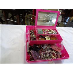 PINK JEWELRY BOX W/ CONTENTS