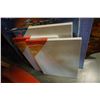 Image 2 : LOT OF NEW CANVASES, CORK BOARD, PAINTING, AND BURL PICTURE