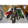 Image 1 : AFRICAN STYLE WOOD CARVING MAN ON MOTORCYCLE, JOHN DEERE TRACTOR TOY AND TOY TRUCK