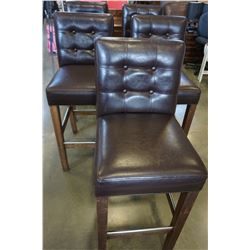 5 WOOD AND BROWN LEATHER BAR STOOLS