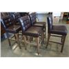 Image 2 : 5 WOOD AND BROWN LEATHER BAR STOOLS