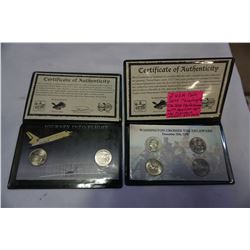 2 USA COIN SETS WASHINTON CROSSES THE DELAWARE WITH ..900 SILVER 1932 QUARTER, PLUS JOURNEY IN FLIGH