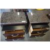 Image 4 : PAIR OF 2 DRAWER STONE TOP END TABLES ONE WITH REPAIRED TOP