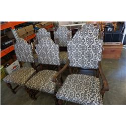 SET OF 6 ANTIQUE OAK AND UPHOLSTERED DINING CHAIRS