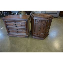 WALNUT HEXAGON END TABLE AND 2 DRAWER END TABLE