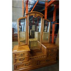 OAK DOUBLE DRESSER VANITY W/ MIRROR