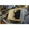 Image 2 : CANDELABRA CANDLESTICKS AND MOTHER OF PEARL INLAID TRAY W/ BOWL AND HEMATITE BUTTERFLY NECKLACE