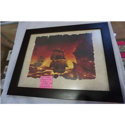 LIMITED RELEASE LITHOGRAPH OF SHIPS OF PIRATES OF CARIBBEAN MOVIES WITH CERTIFICATE OF AUTHENTICITY