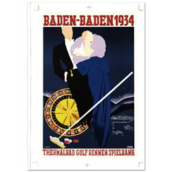 "Baden Baden" Hand Pulled Lithograph by the RE Society, Image Originally by Rinne. Includes Certific