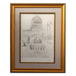 Salvador Dali- Drypoint "San Francisco - City Hall (Civic Center) , 1970"