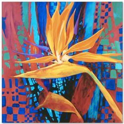 "Bird of Paradise" Limited Edition Giclee on Canvas by Simon Bull, Numbered and Signed with COA. Thi