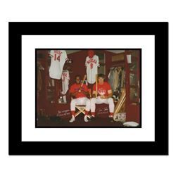  Pete Rose & Morgan in Clubhouse  Framed Archival Photograph Autographed by Pete Rose and Joe Morgan