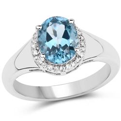 2.13 Carat Genuine London Blue Topaz and White Topaz .925 Sterling Silver Ring (size 7)