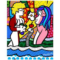 Romero Britto  New Adam & Eve  Hand Signed Giclee on Canvas; Authenticated