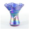 Image 1 : Glass Eye Studios, "Mini Ruffle Vase (Blue Rainbow Twist)" Hand Blown Glass Sculpture (Second).