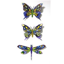 Patricia Govezensky- Original Painting on Cutout Steel (Set of 3) "Set of 3 Butterflies"