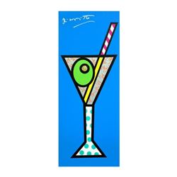 Romero Britto "Blue Martini" Hand Signed Limited Edition Giclee on Canvas; Authenticated