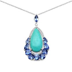 8.48 Carat Genuine Turquoise and Tanzanite .925 Sterling Silver Pendant