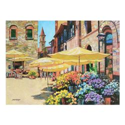 Howard Behrens (1933-2014),  Siena Flower Market  Limited Edition on Canvas, Numbered and Signed wit