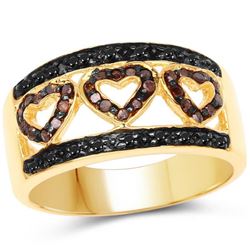 14K Yellow Gold Plated 0.32 Carat Genuine Black Diamond and Red Diamond .925 Sterling Silver Ring (s