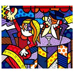 Romero Britto  Doing Lunch Again  Hand Signed Giclee on Canvas; Authenticated