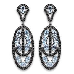 13.80 Carat Genuine Blue Topaz and Black Spinel .925 Sterling Silver Earrings