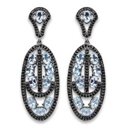 13.80 Carat Genuine Blue Topaz and Black Spinel .925 Sterling Silver Earrings