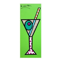 Romero Britto  Green Martini  Hand Signed Limited Edition Giclee on Canvas; Authenticated