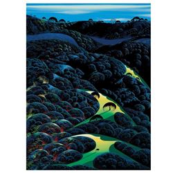 Eyvind Earle (1916-2000),  Three Pastures On A Hillside  Limited Edition Serigraph on Paper; Numbere