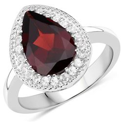 3.94 Carat Genuine Garnet & White Topaz .925 Sterling Silver Ring (size 8)