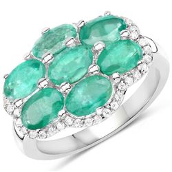 3.33 Carat Genuine Zambian Emerald and White Zircon .925 Sterling Silver Ring (size 5)