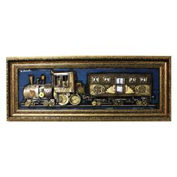 Zaza Koreli- Original Collage on Wood Panel "Vintage Train"